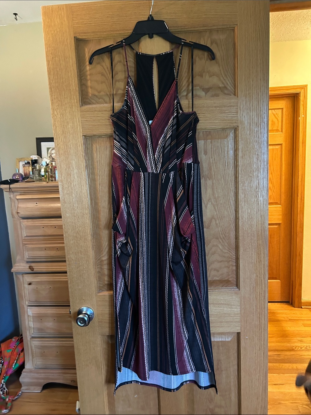 BCBGeneration Striped Maxi Dress in Wine and Black